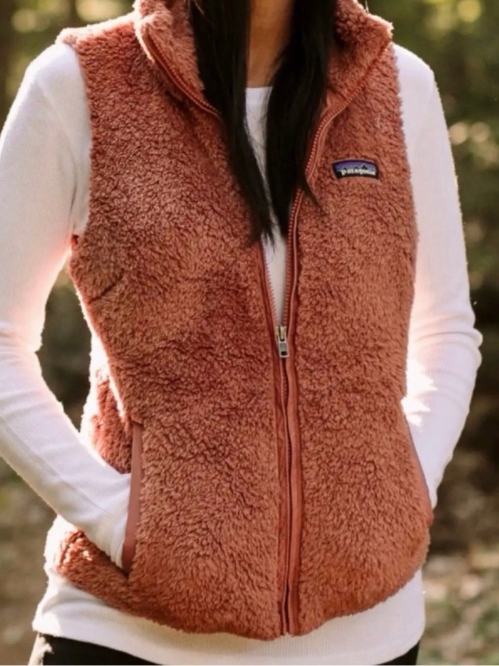 Patagonia Los Gatos Fleece Vest Women’s Large Rusty Pink Sherpa Full Zip